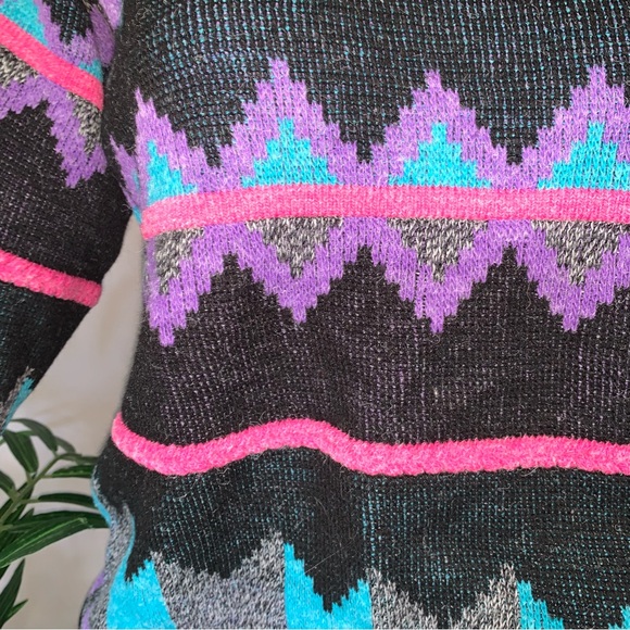 v i n t a g e :: Slouchy Bold Geometric Neon Grandpa Knit Sweater - Picture 14 of 14